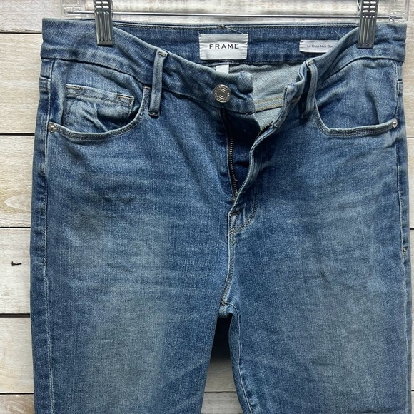 Frame‎ Le Crop Mini Boot Fray Hem Jeans Size 27 Blue Denim Medium Wash - Picture 5 of 13